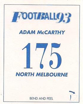 1993 Select AFL Stickers #175 Adam McCarthy Back
